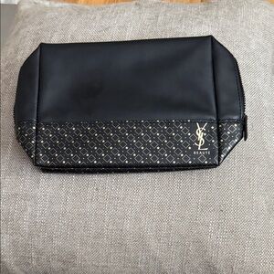 Authentic Yves Saint Laurent Black Toiletry Bag with Gold Pattern